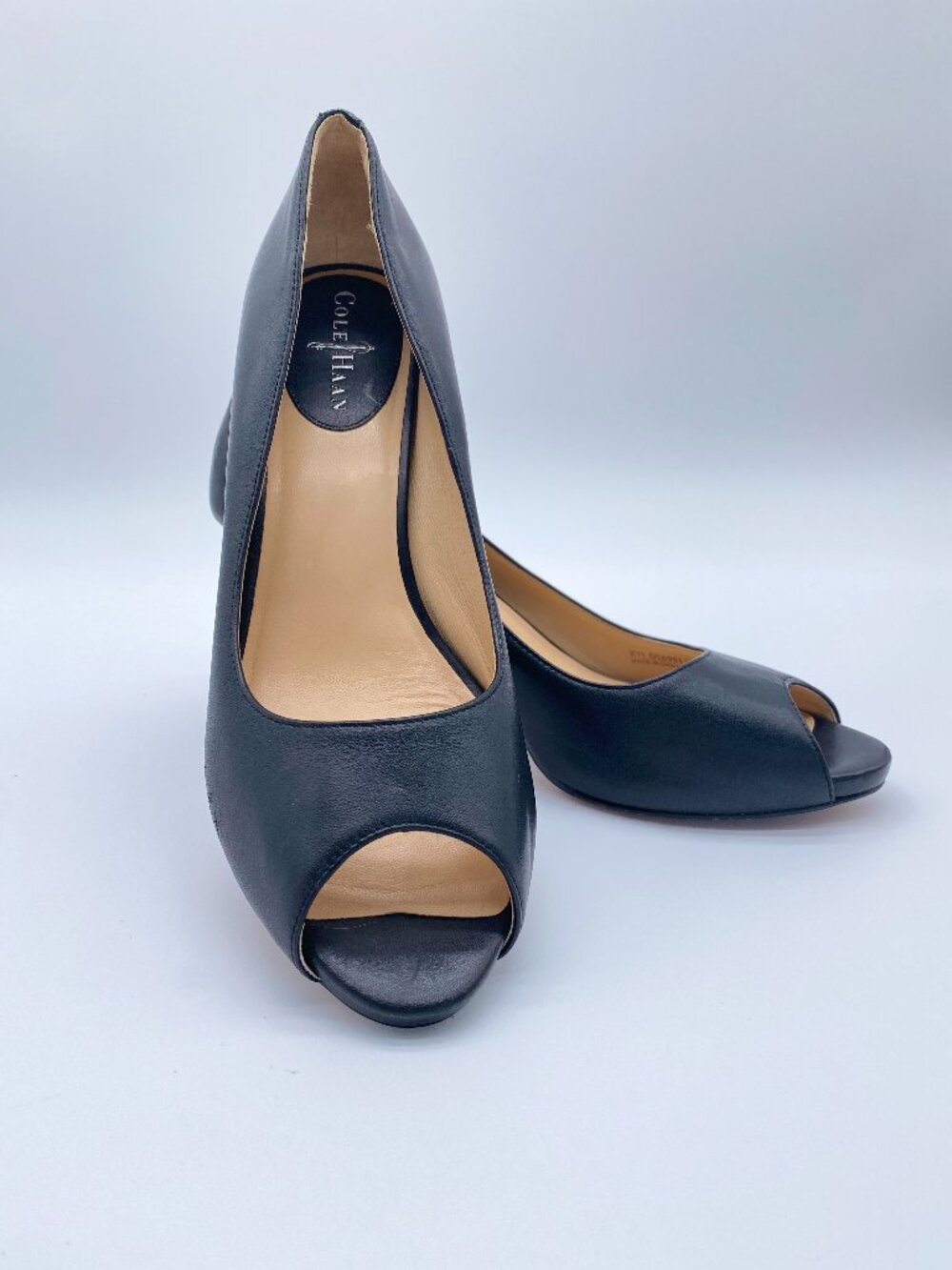 Cole Haan Black Leather Peep Toe Pumps Heels Size 9.5B